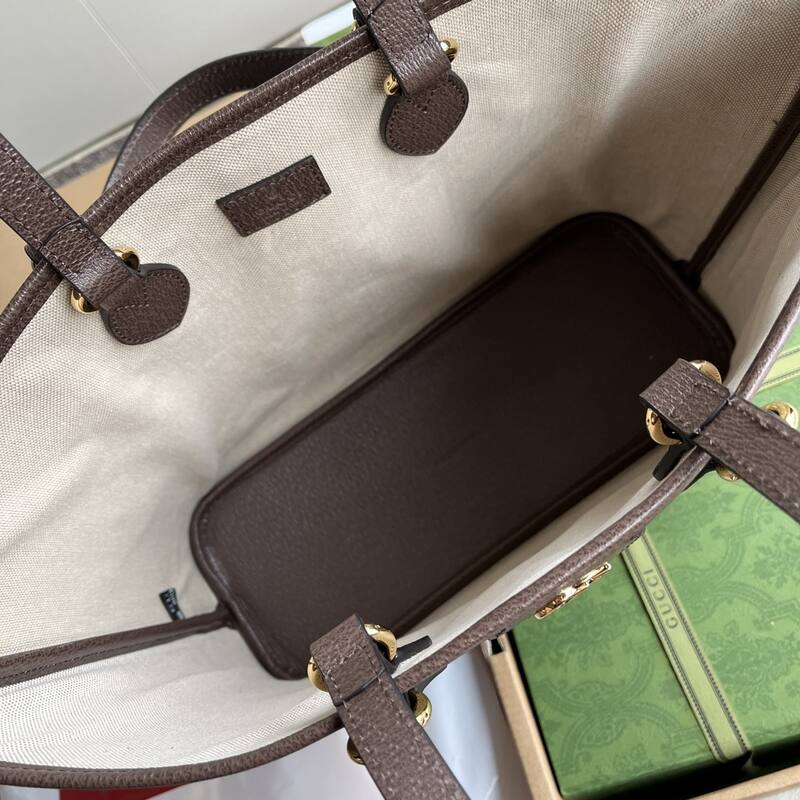 Gucci Beige Ebony GG Supreme with Brown leather tote — 1:1 Replica