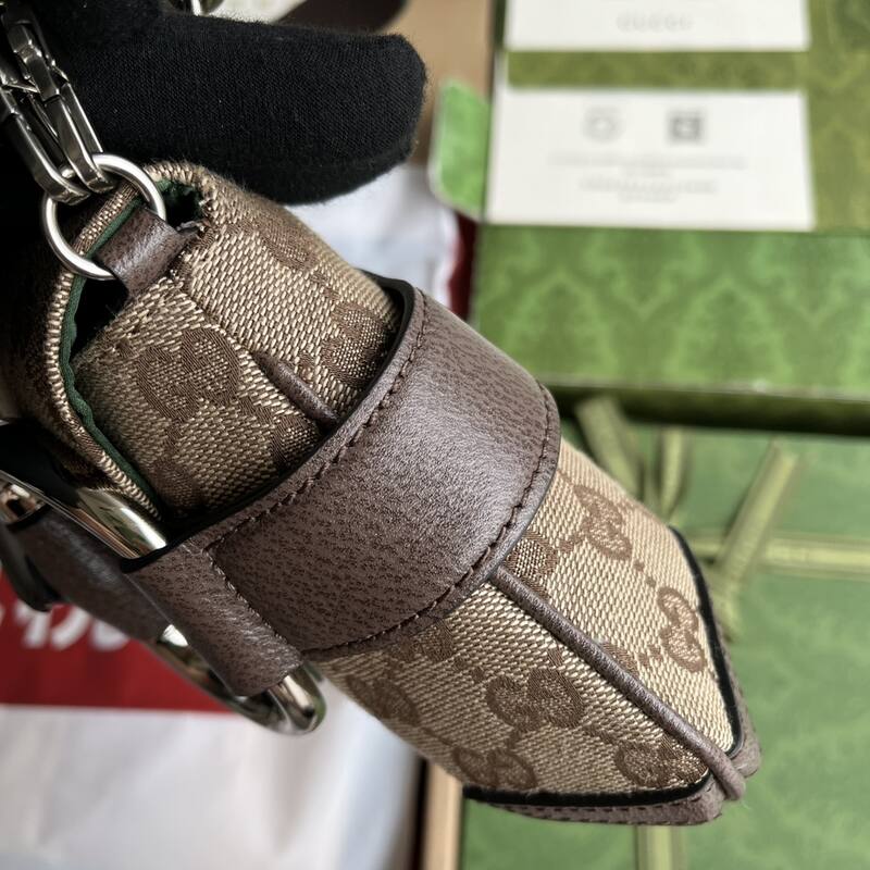Gucci Horsebit Chain Beige GG canvas with brown leather and red-green web shoulder — 1:1 Replica