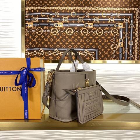 Louis Vuitton Neverfull Bandouli re Inside Out BB Taupe Greige leather BB crossbody Top Quality Replica