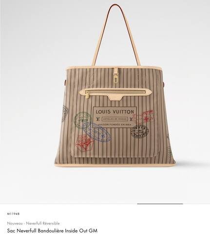 Louis Vuitton Neverfull Bandouli re Inside Out GM Beige striped canvas GM tote 1 1 Replica