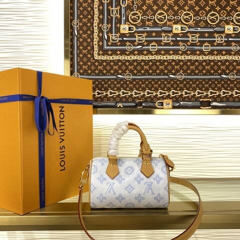 Louis Vuitton Nano Speedy White Blue Monogram nano crossbody Top Quality Replica