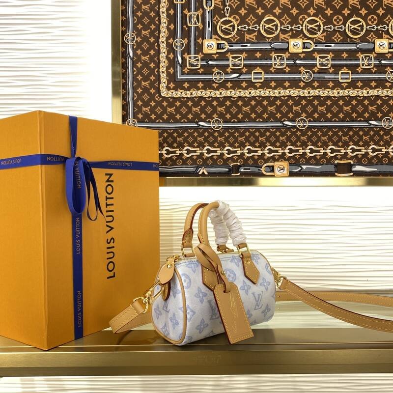Louis Vuitton Nano Speedy White Blue Monogram nano crossbody — Top Quality Replica