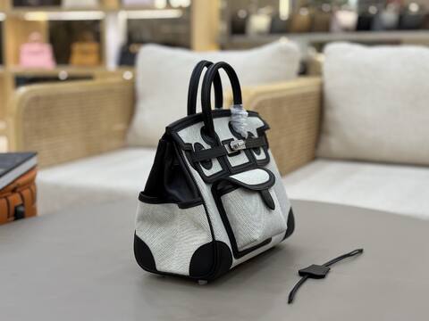 Hermes Cargo Ecru Black canvas and leather 25cm everyday Top Quality Replica