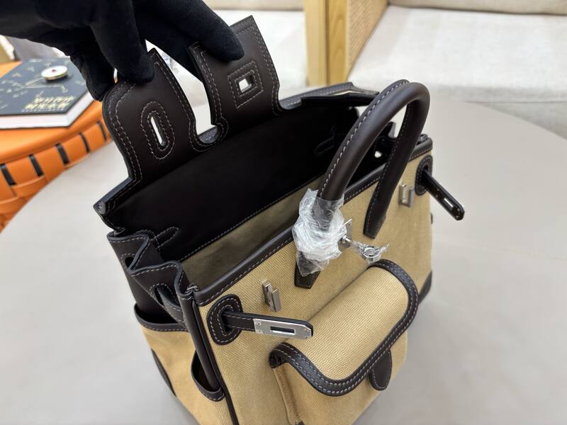 Hermes Cargo 25 Beige canvas and dark brown leather handbag — Top Quality Replica