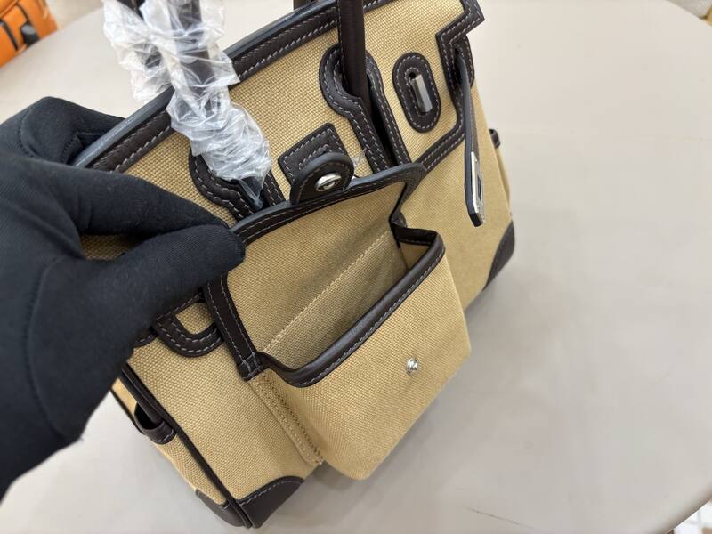 Hermes Cargo 25 Beige canvas and dark brown leather handbag — Top Quality Replica