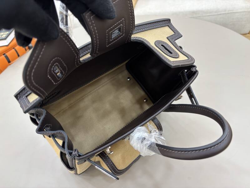 Hermes Cargo 25 Beige canvas and dark brown leather handbag — Top Quality Replica