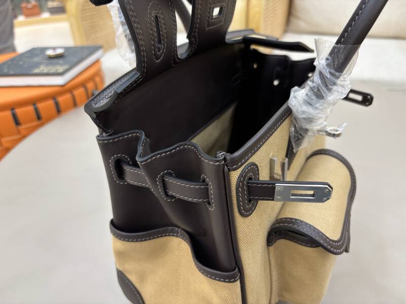 Hermes Cargo 25 Beige canvas and dark brown leather handbag — Top Quality Replica