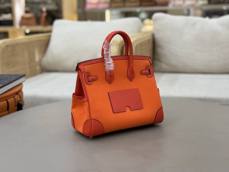 Hermes Cargo Birkin 25 Orange canvas with red leather trim everyday — Premium Replica