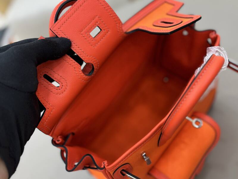 Hermes Cargo Birkin 25 Orange canvas with red leather trim everyday — Premium Replica