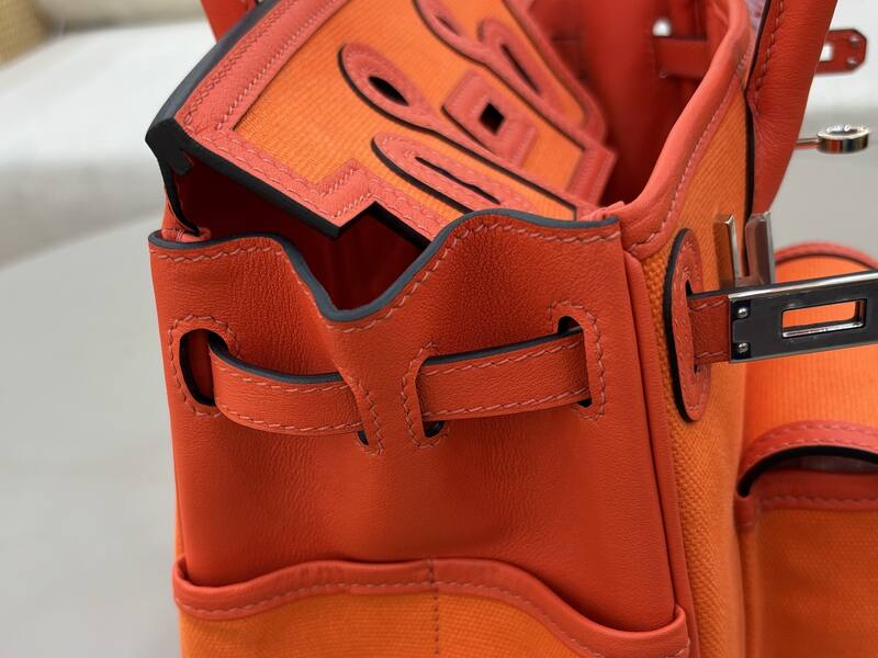 Hermes Cargo Birkin 25 Orange canvas with red leather trim everyday — Premium Replica