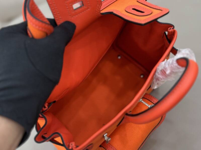 Hermes Cargo Birkin 25 Orange canvas with red leather trim everyday — Premium Replica