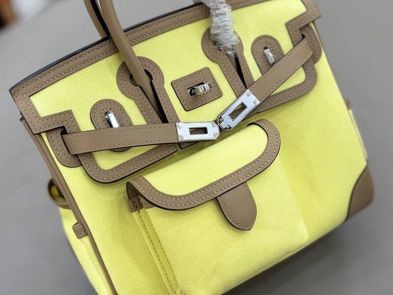 Hermes Cargo Birkin 25 Yellow canvas with tan leather everyday — 1:1 Replica