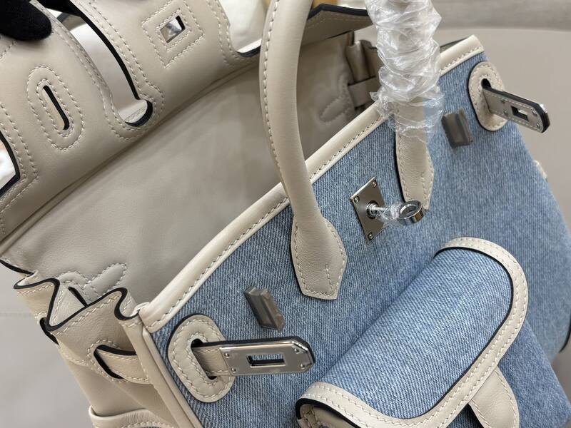 Hermes Cargo 25 Blue denim and beige handbag — Top Quality Replica