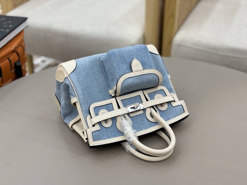 Hermes Cargo 25 Blue denim and beige handbag — Top Quality Replica