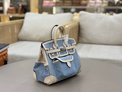 Hermes Cargo 25 Blue denim and beige 25cm handbag Top Quality Replica