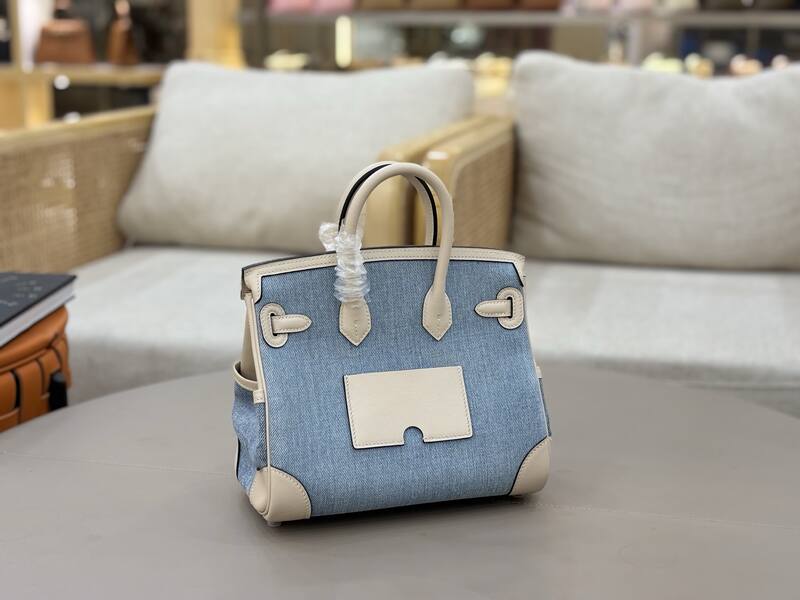 Hermes Cargo 25 Blue denim and beige handbag — Top Quality Replica