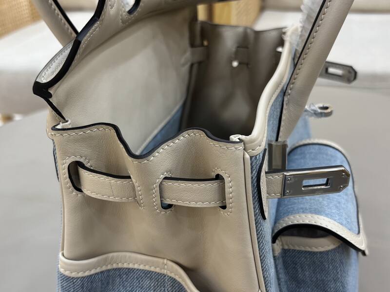 Hermes Cargo 25 Blue denim and beige handbag — Top Quality Replica