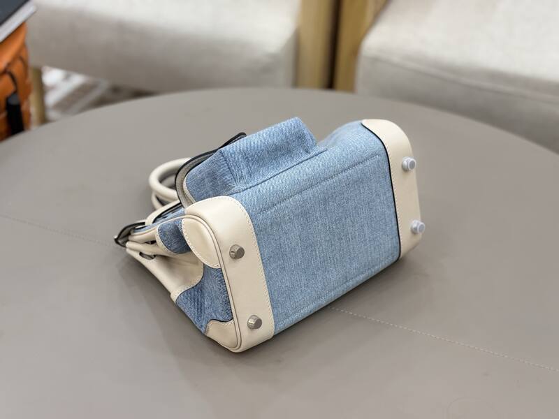 Hermes Cargo 25 Blue denim and beige handbag — Top Quality Replica