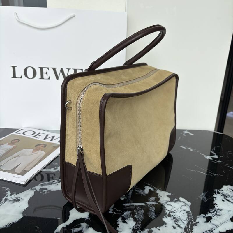 Loewe Amazona Beige suede with dark brown leather trim work — Premium Replica