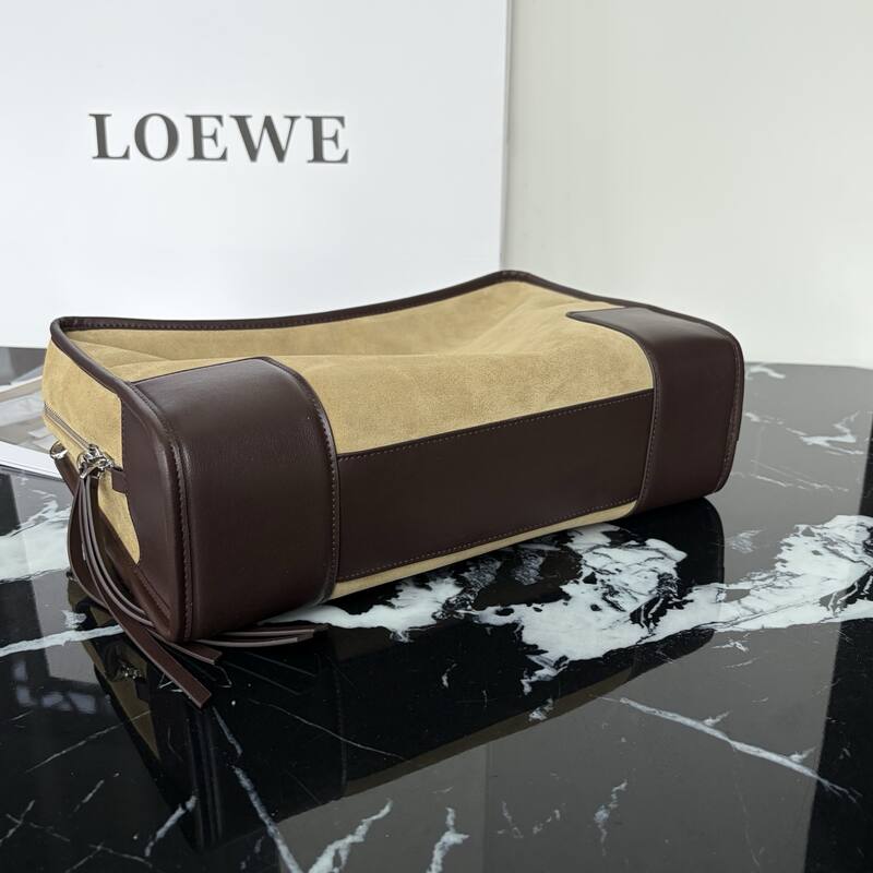 Loewe Amazona Beige suede with dark brown leather trim work — Premium Replica