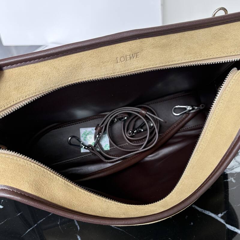 Loewe Amazona Beige suede with dark brown leather trim work — Premium Replica