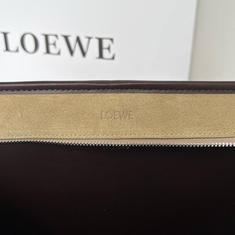 Loewe Amazona Beige suede with dark brown leather trim work — Premium Replica