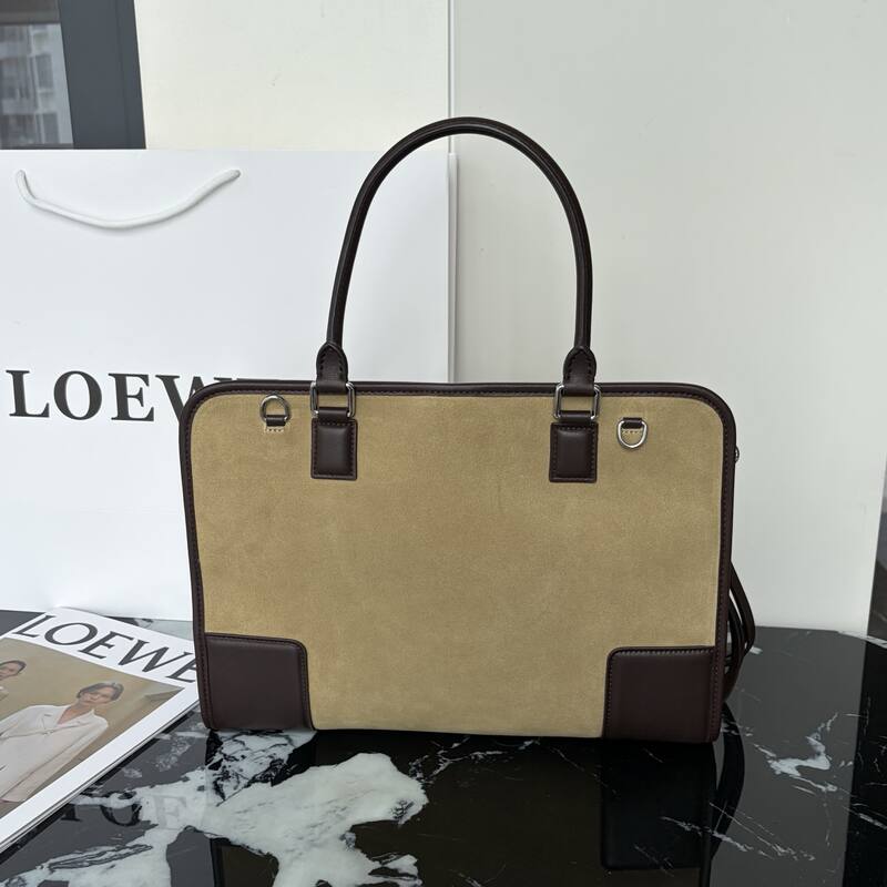 Loewe Amazona Beige suede with dark brown leather trim work — Premium Replica