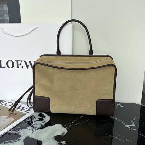 Loewe Amazona Beige suede with dark brown leather trim work Premium Replica