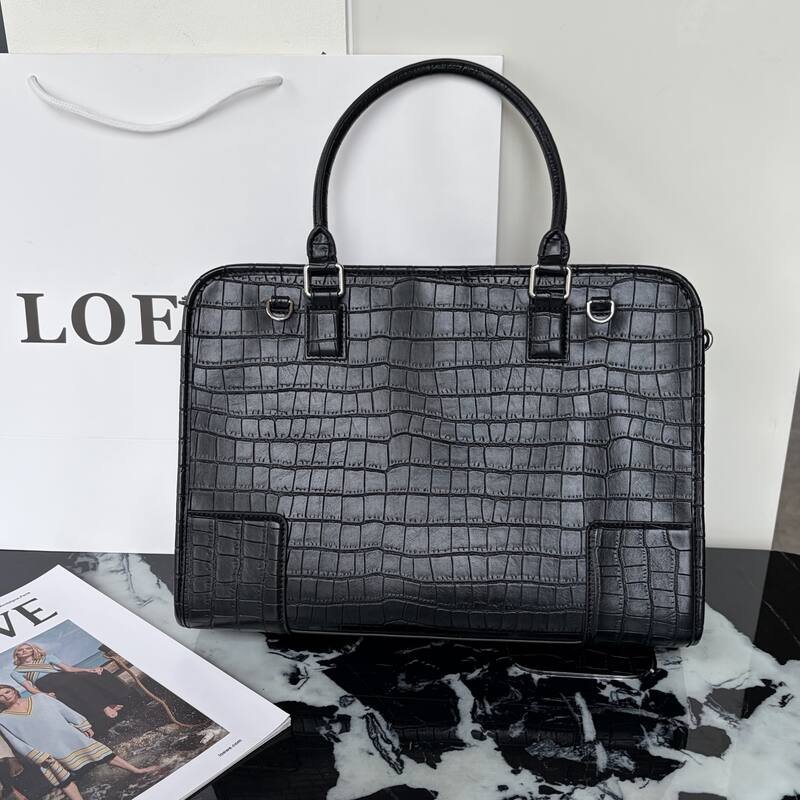 Loewe Black crocodile-embossed leather large work — Top Quality Replica