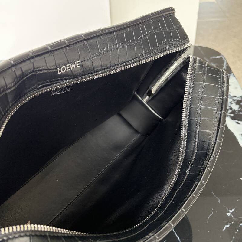Loewe Black crocodile-embossed leather large work — Top Quality Replica
