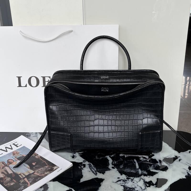 Loewe Black crocodile-embossed leather large work — Top Quality Replica