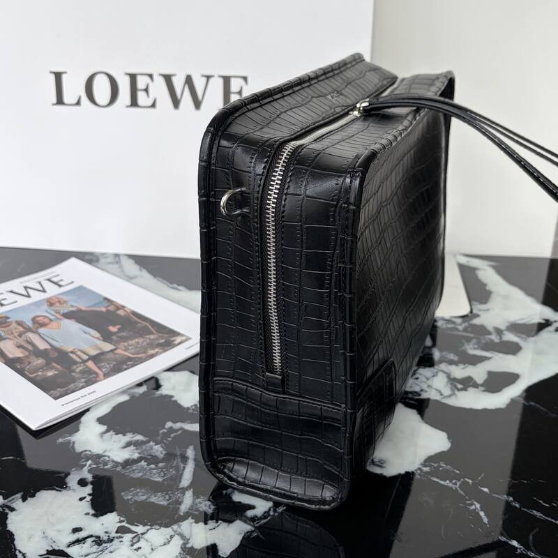 Loewe Black crocodile-embossed leather large work — Top Quality Replica