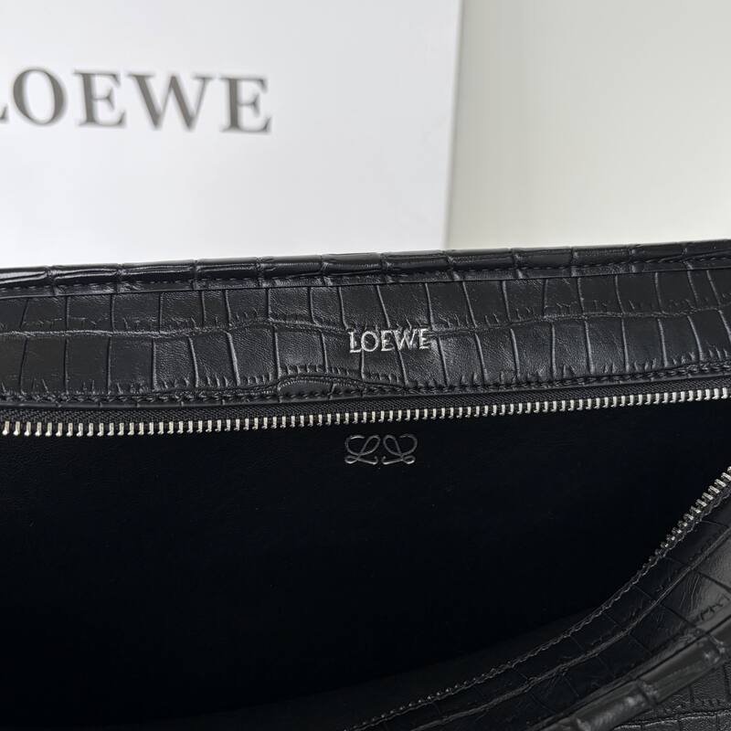 Loewe Black crocodile-embossed leather large work — Top Quality Replica