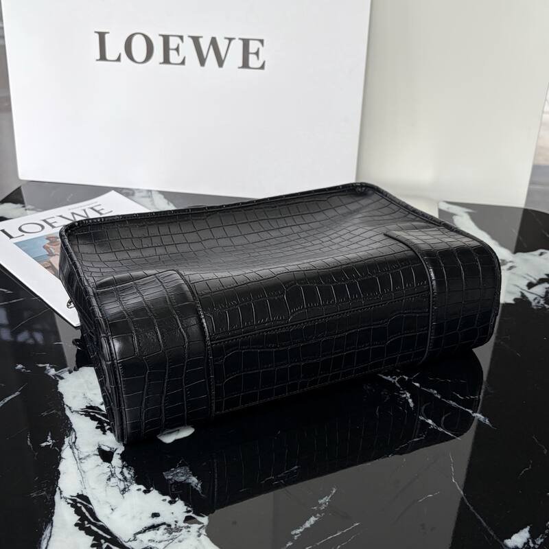 Loewe Black crocodile-embossed leather large work — Top Quality Replica