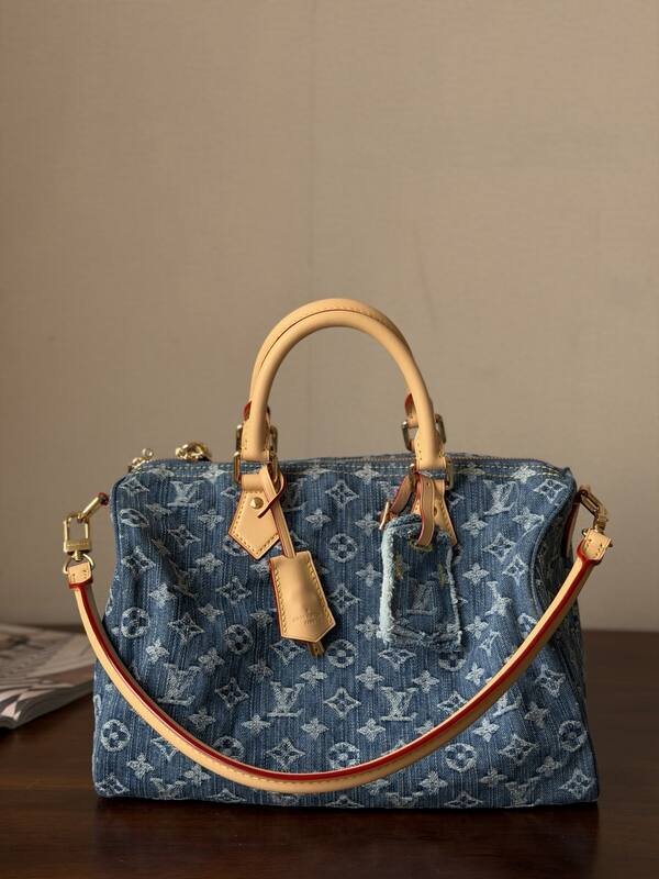 Louis Vuitton Speedy Soft 30 Blue Monogram Denim 30 everyday — Premium Replica