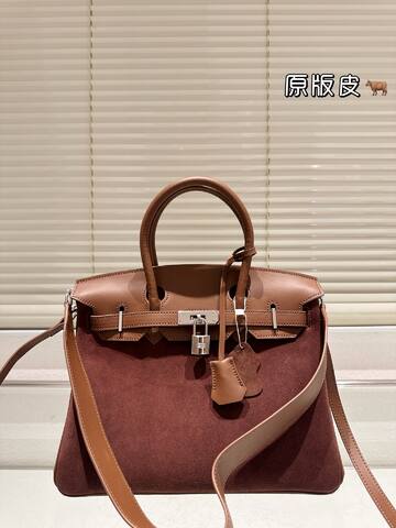 Hermes Birkin Brown suede and tan leather shoulder AAA Quality Replica