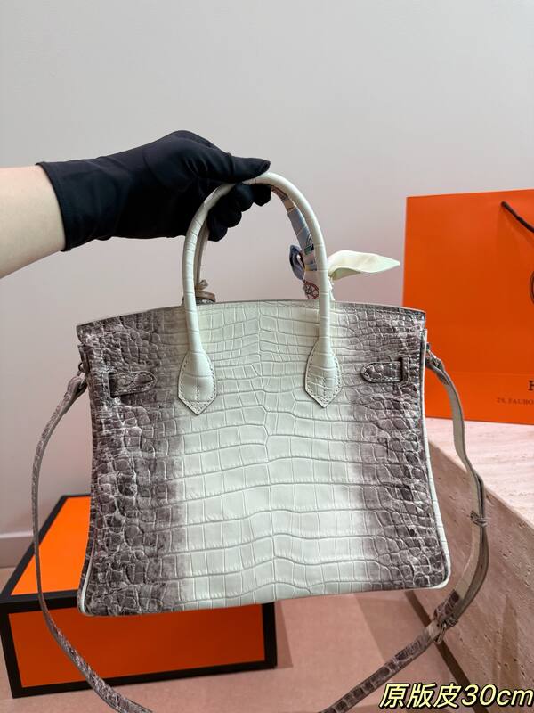 Hermes Birkin White and taupe croc-embossed leather everyday — Top Quality Replica