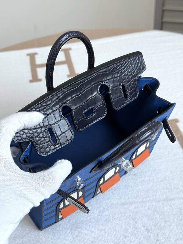 Hermes Birkin Blue and Black Croc-embossed leather 20 everyday — AAA Quality Replica