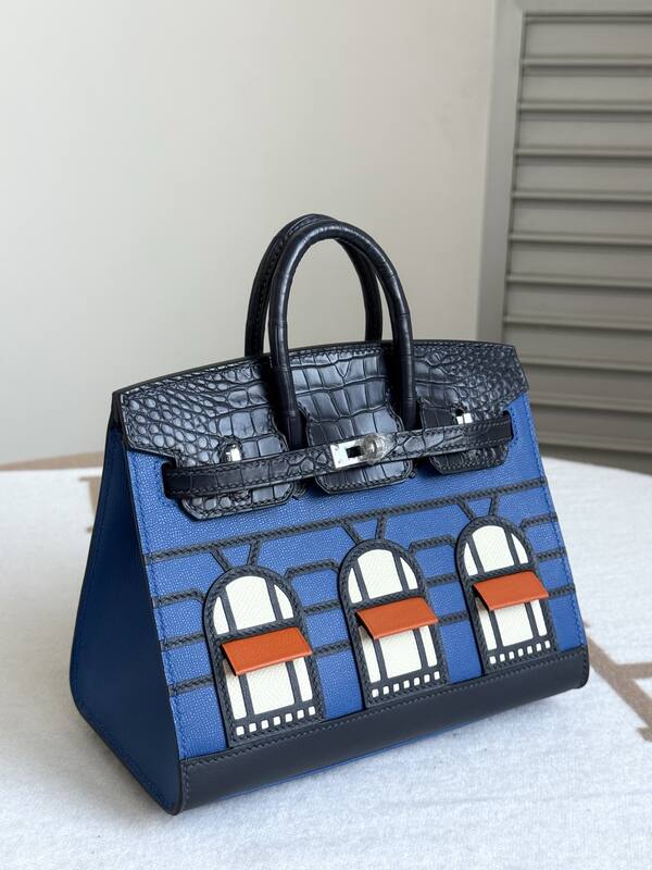 Hermes Birkin Blue and Black Croc-embossed leather 20 everyday — AAA Quality Replica