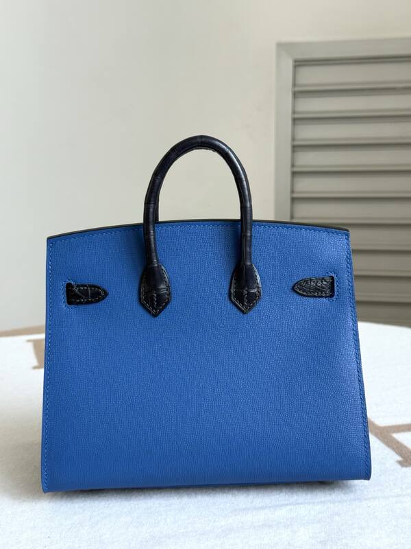 Hermes Birkin Blue and Black Croc-embossed leather 20 everyday — AAA Quality Replica
