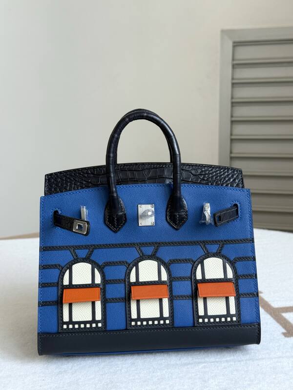 Hermes Birkin Blue and Black Croc-embossed leather 20 everyday — AAA Quality Replica