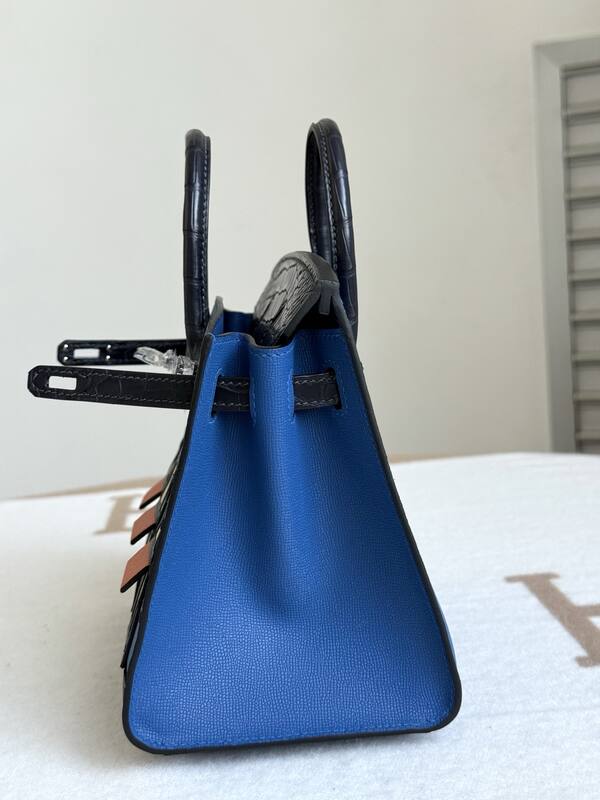 Hermes Birkin Blue and Black Croc-embossed leather 20 everyday — AAA Quality Replica