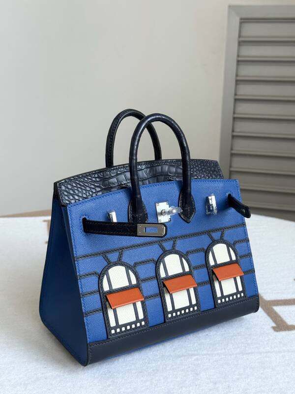 Hermes Birkin Blue and Black Croc-embossed leather 20 everyday — AAA Quality Replica