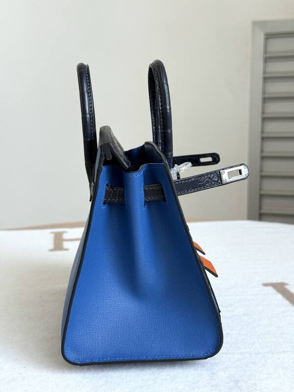 Hermes Birkin Blue and Black Croc-embossed leather 20 everyday — AAA Quality Replica