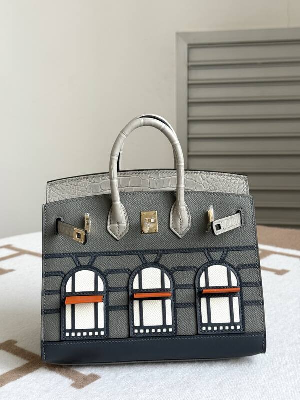 Hermes Birkin 20 Grey and White handbag — Top Quality Replica