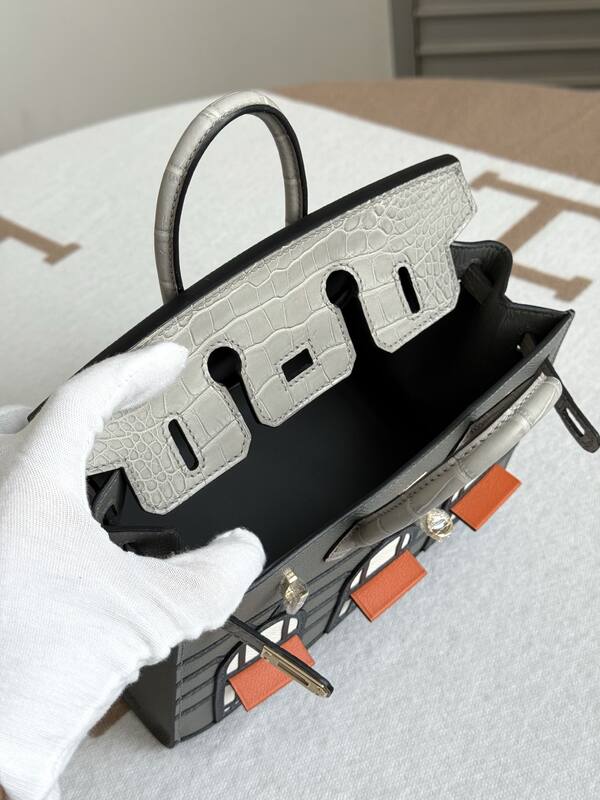 Hermes Birkin 20 Grey and White handbag — Top Quality Replica