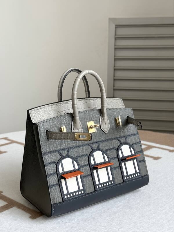 Hermes Birkin 20 Grey and White handbag — Top Quality Replica