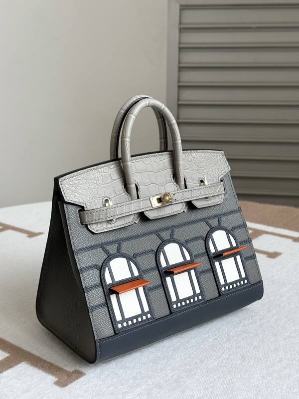 Hermes Birkin 20 Grey and White handbag — Top Quality Replica
