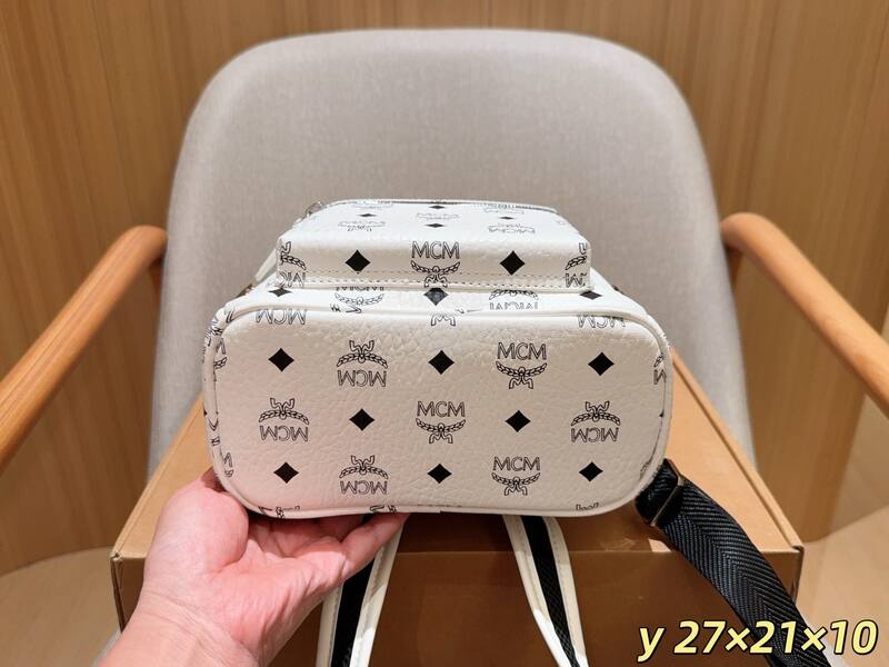 MCM Stark White Visetos 27x21x10cm backpack — Premium Replica