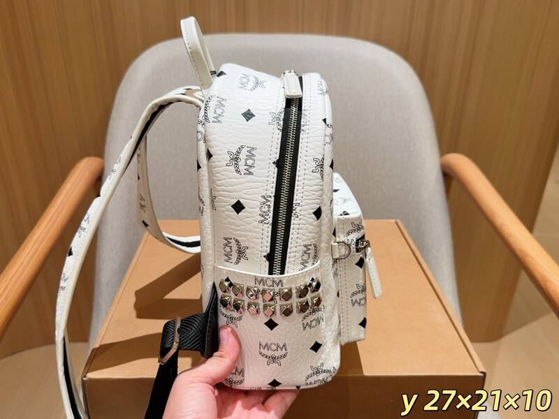 MCM Stark White Visetos 27x21x10cm backpack — Premium Replica